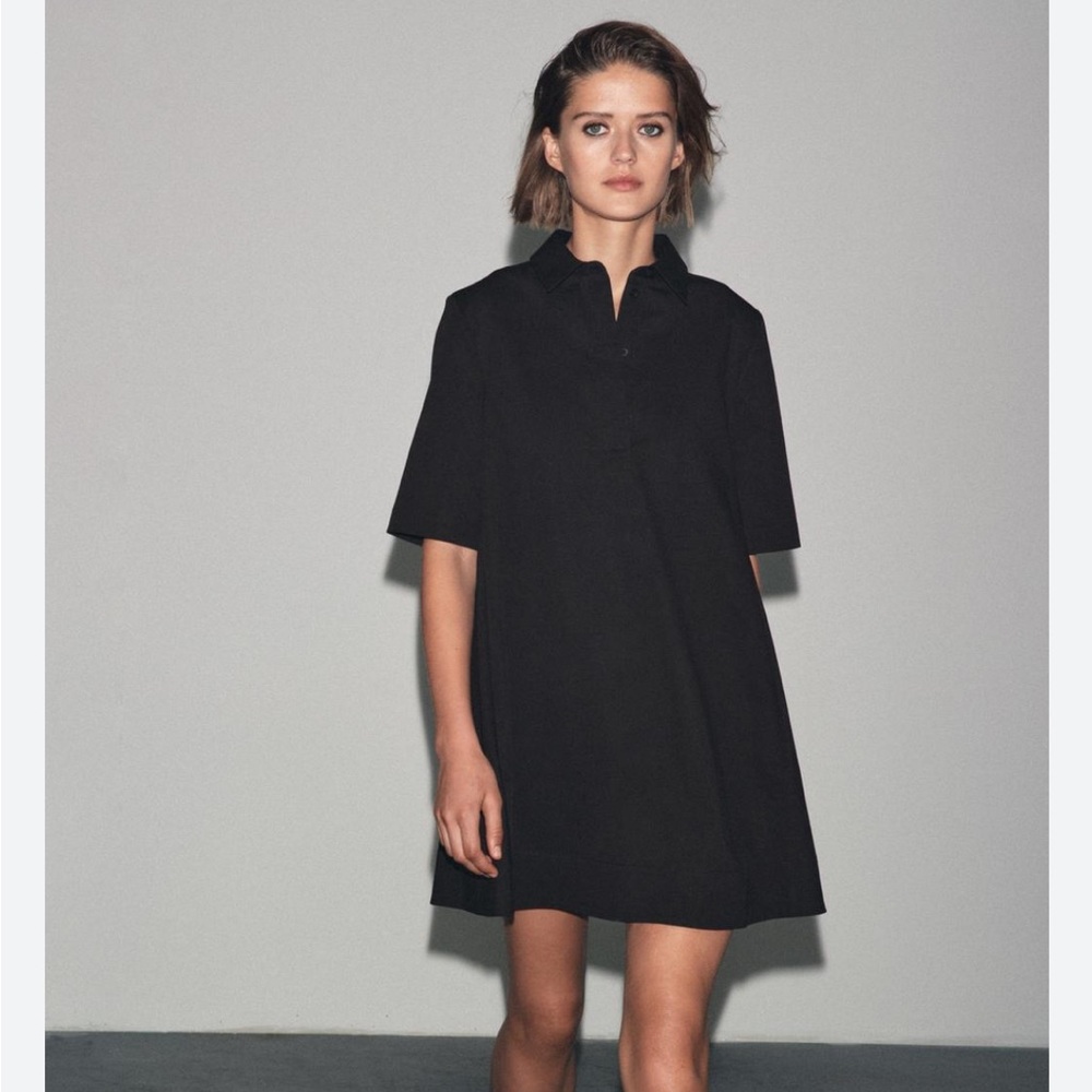 Zara NWT ZW Collection poplin mini dress black 9479/078